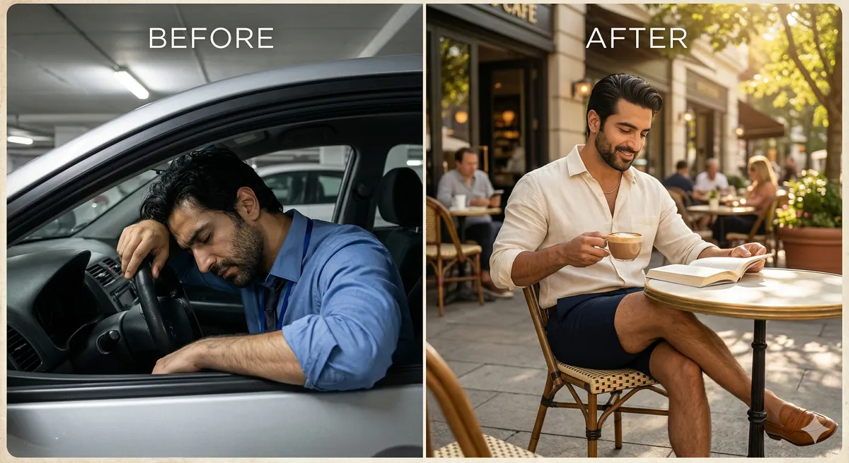 Thomas, 49 — Before and after andropause treatment showing weight loss and improved mood